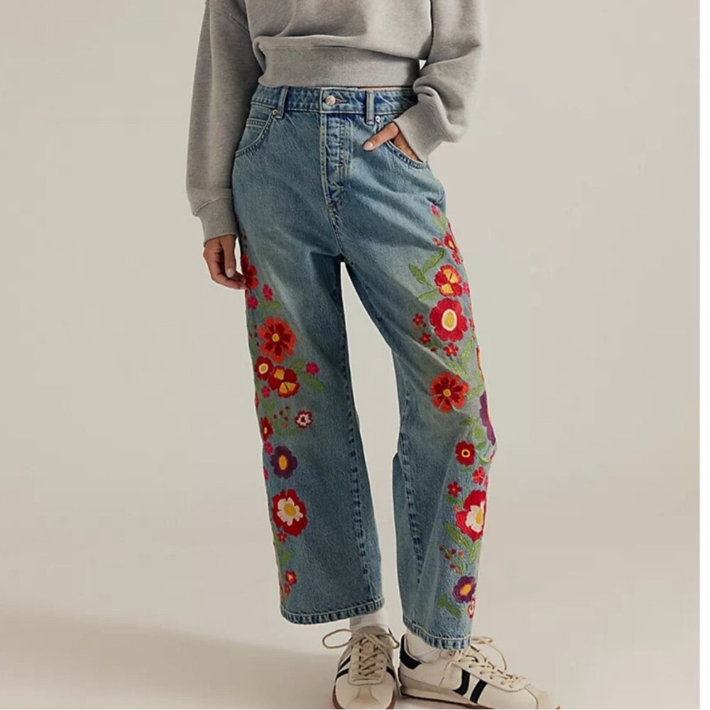 Free People Willow Jeans Floral Embroidery